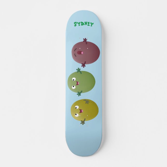 Cute happy olives singing cartoon skateboard (Front)