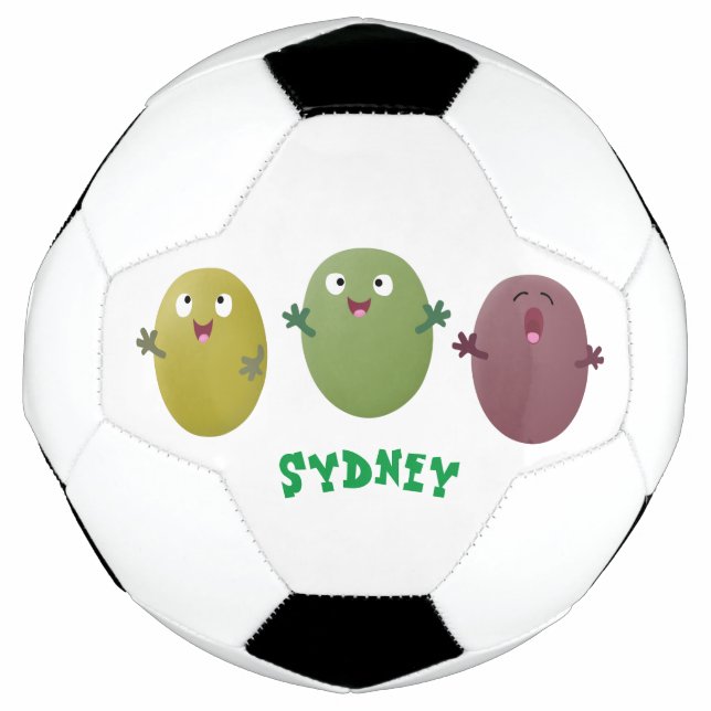 Cute happy olives singing cartoon soccer ball (Front)