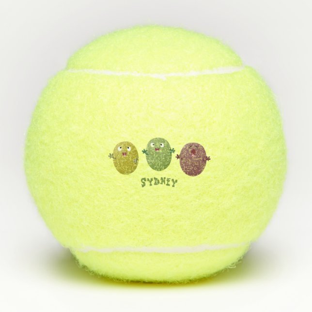 Cute happy olives singing cartoon tennis balls (Front)