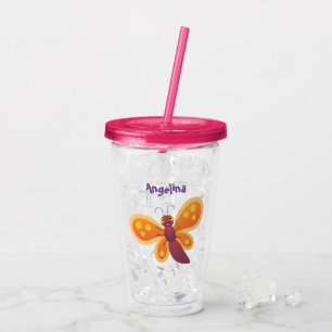 Cute happy orange butterfly cartoon illustration acrylic tumbler