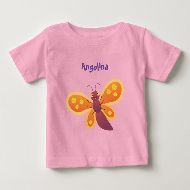 Cute happy orange butterfly cartoon illustration baby T-Shirt (Front)