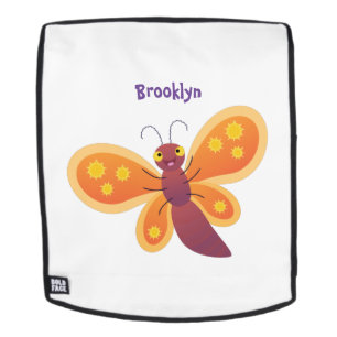 Cute happy orange butterfly cartoon illustration backpack