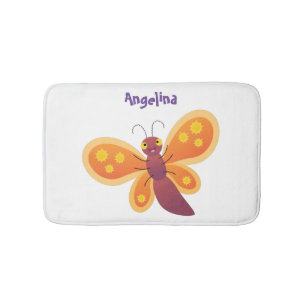 Cute happy orange butterfly cartoon illustration bath mat