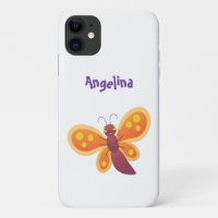Cute happy orange butterfly cartoon illustration