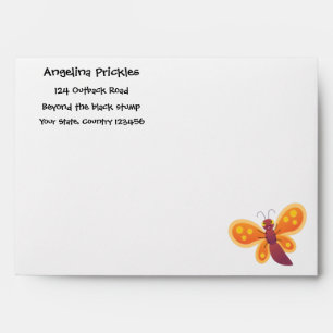 Cute happy orange butterfly cartoon illustration envelope