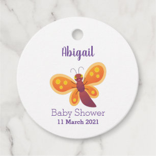 Cute happy orange butterfly cartoon illustration favour tags