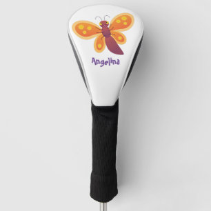 Cute happy orange butterfly cartoon illustration golf head cover