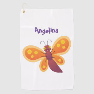 Cute happy orange butterfly cartoon illustration golf towel