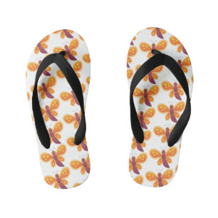 Cute happy orange butterfly cartoon illustration kid's jandals