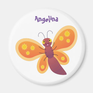 Cute happy orange butterfly cartoon illustration magnet