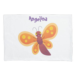 Cute happy orange butterfly cartoon illustration pillowcase