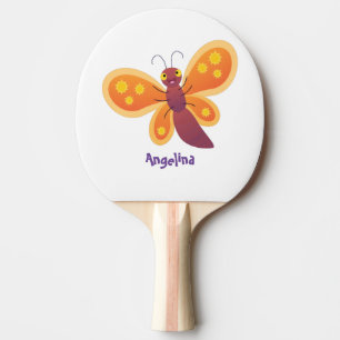 Cute happy orange butterfly cartoon illustration ping pong paddle