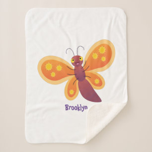 Cute happy orange butterfly cartoon illustration  sherpa blanket