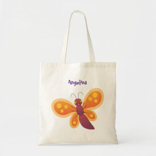 Cute happy orange butterfly cartoon illustration tote bag