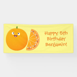 Cute happy orange citrus fruit cartoon banner