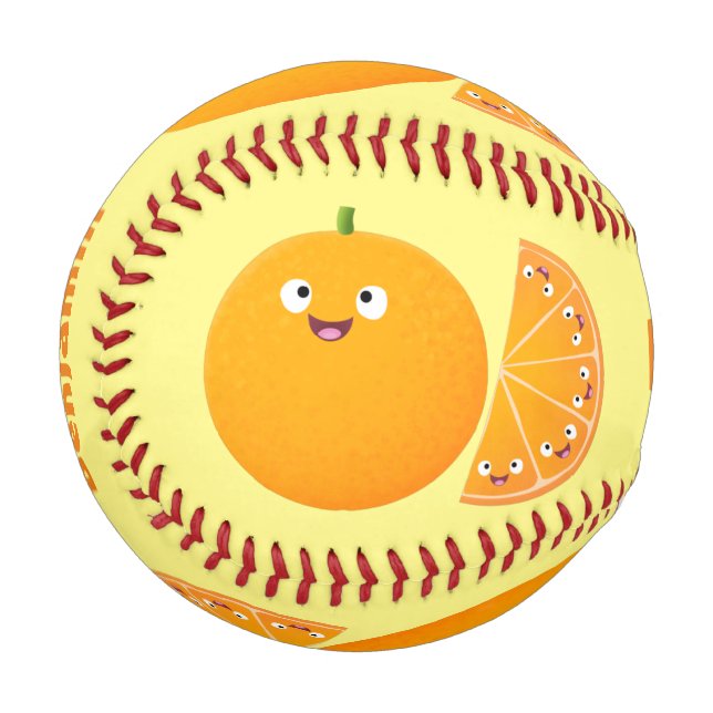 Cute happy orange citrus fruit cartoon baseball (Front Left)