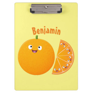 Cute happy orange citrus fruit cartoon clipboard