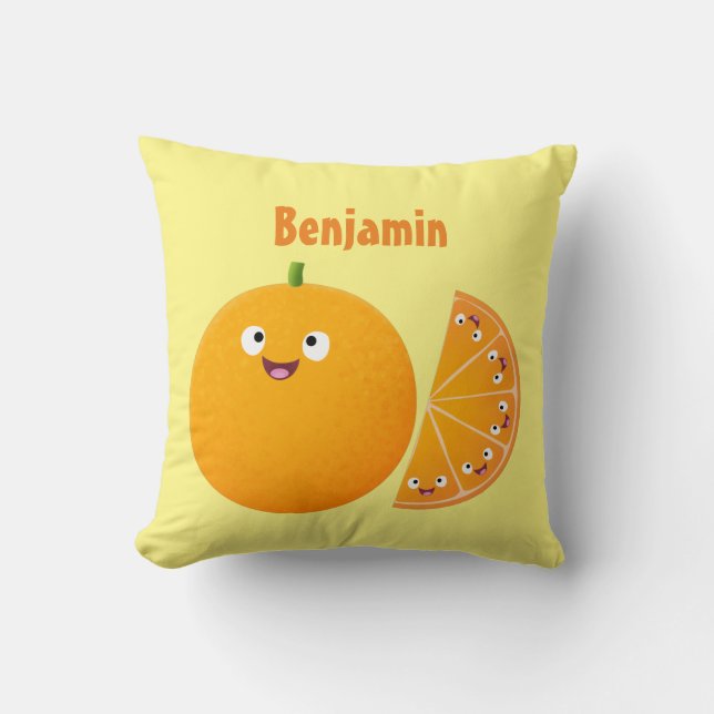 Cute happy orange citrus fruit cartoon cushion (Front)