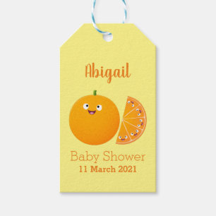 Cute happy orange citrus fruit cartoon gift tags