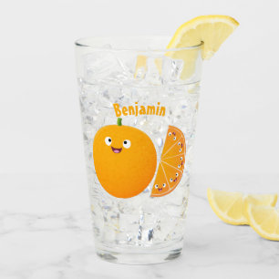 Cute happy orange citrus fruit cartoon glass