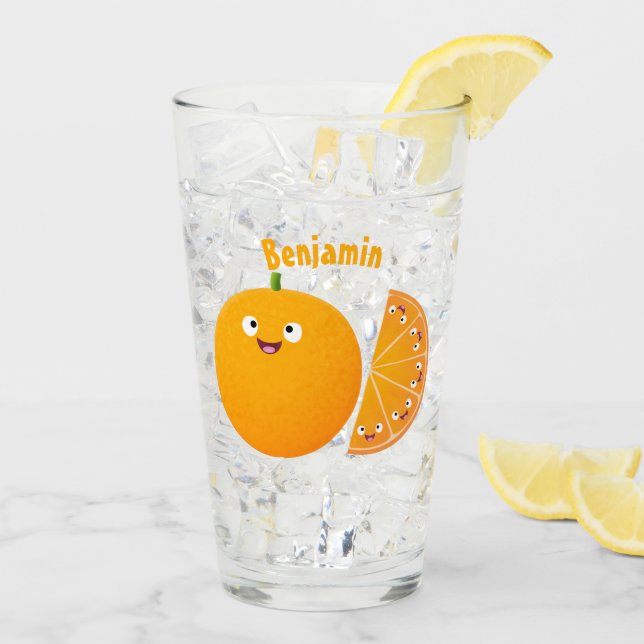 Cute happy orange citrus fruit cartoon glass (Back Ice)
