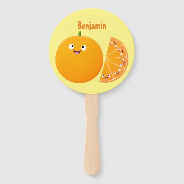 Cute happy orange citrus fruit cartoon hand fan (Front)