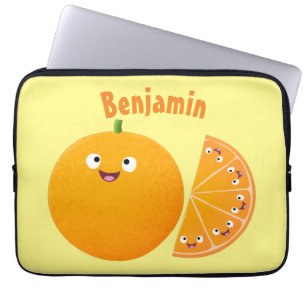 Cute happy orange citrus fruit cartoon laptop sleeve