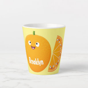 Cute happy orange citrus fruit cartoon latte mug