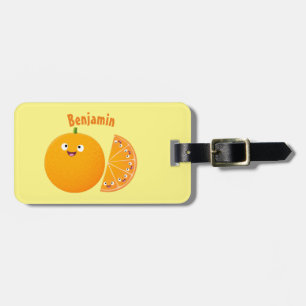 Cute happy orange citrus fruit cartoon luggage tag