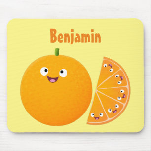 Cute happy orange citrus fruit cartoon mouse pad
