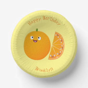 Cute happy orange citrus fruit cartoon paper plate