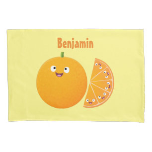 Cute happy orange citrus fruit cartoon pillowcase