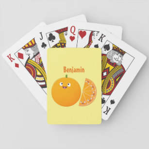 Cute happy orange citrus fruit cartoon playing cards