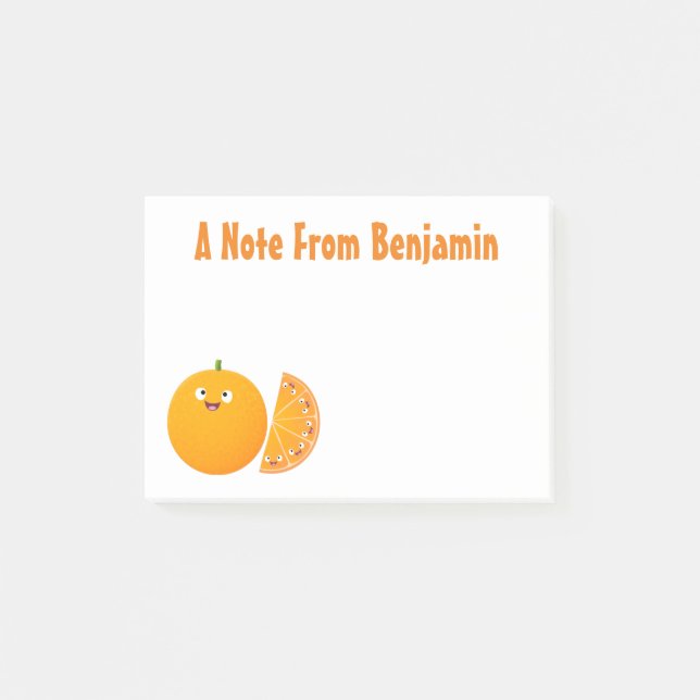 Cute happy orange citrus fruit cartoon post-it notes (Front)