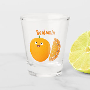 Cute happy orange citrus fruit cartoon shot glass