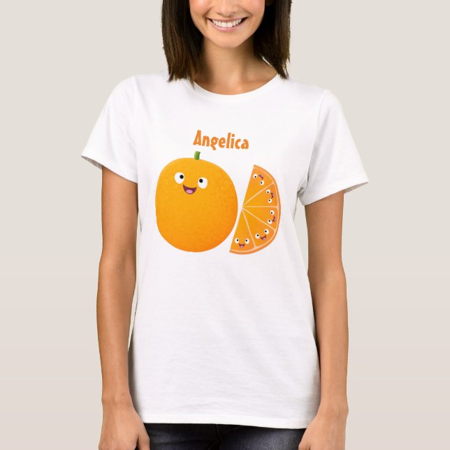 Cute happy orange citrus fruit cartoon  T-Shirt (Front)