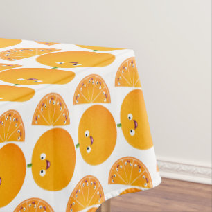 Cute happy orange citrus fruit cartoon tablecloth