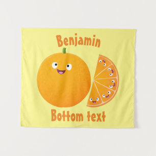 Cute happy orange citrus fruit cartoon tapestry