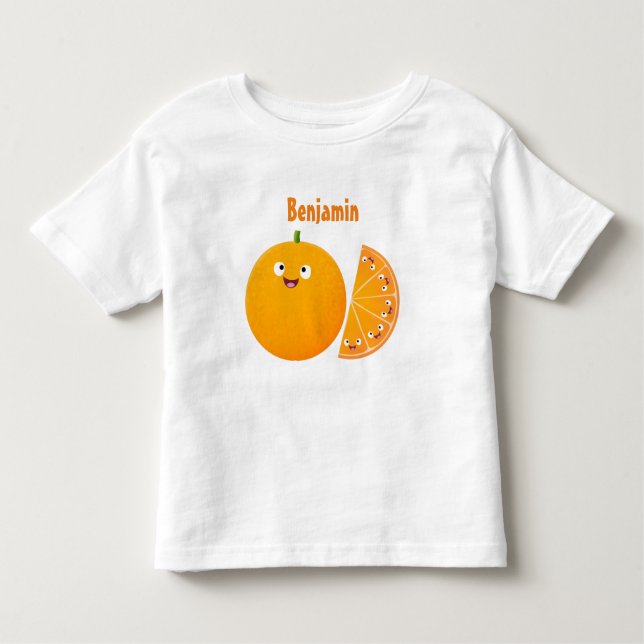Cute happy orange citrus fruit cartoon toddler T-Shirt (Front)