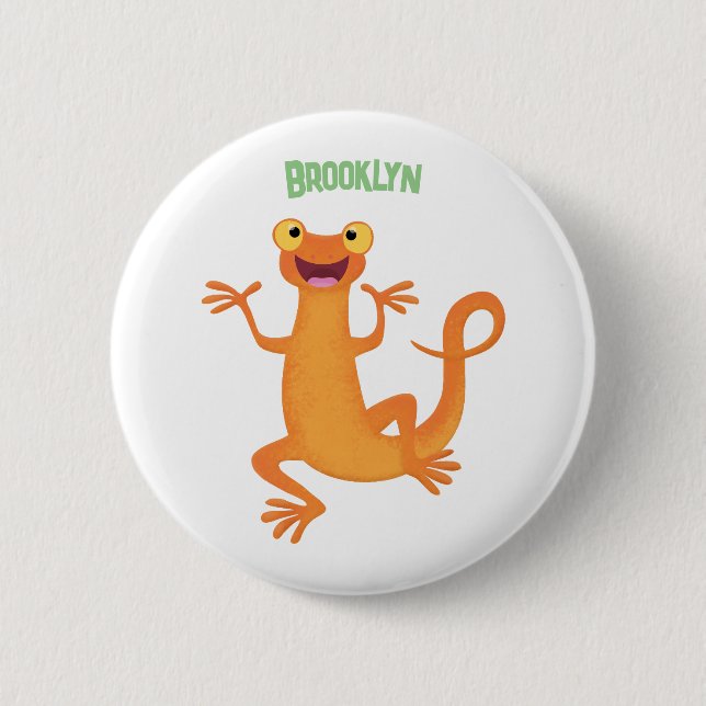 Cute happy orange dancing newt 6 cm round badge (Front)