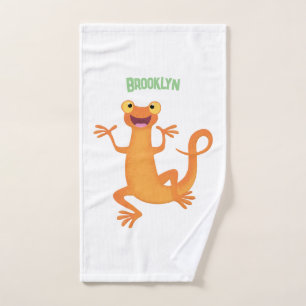 Cute happy orange dancing newt bath towel set