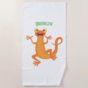 Cute happy orange dancing newt beach towel