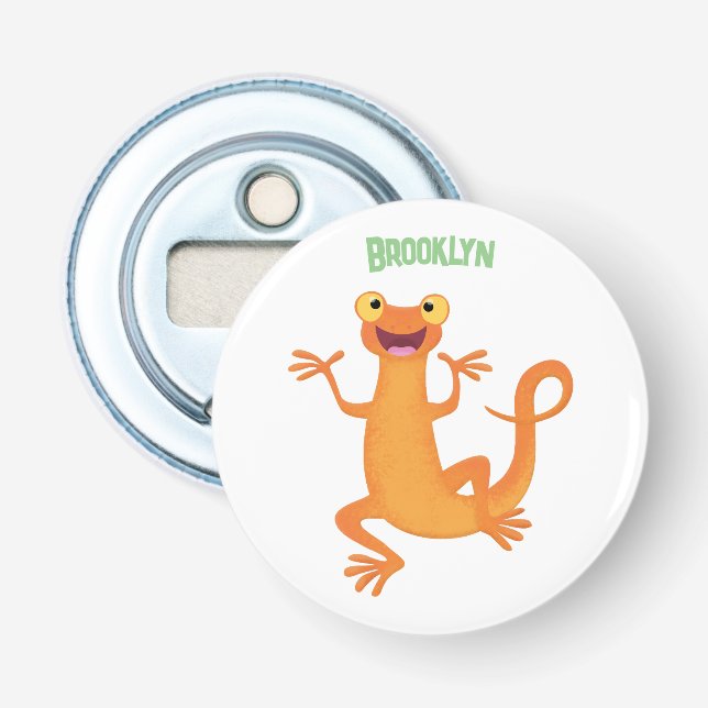 Cute happy orange dancing newt bottle opener (Front)