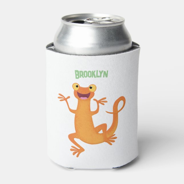 Cute happy orange dancing newt can cooler (Can Front)