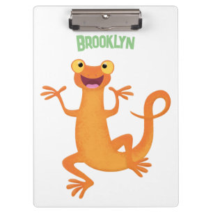 Cute happy orange dancing newt clipboard