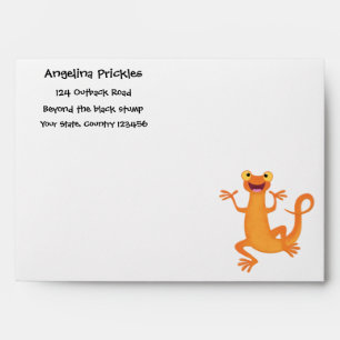 Cute happy orange dancing newt envelope