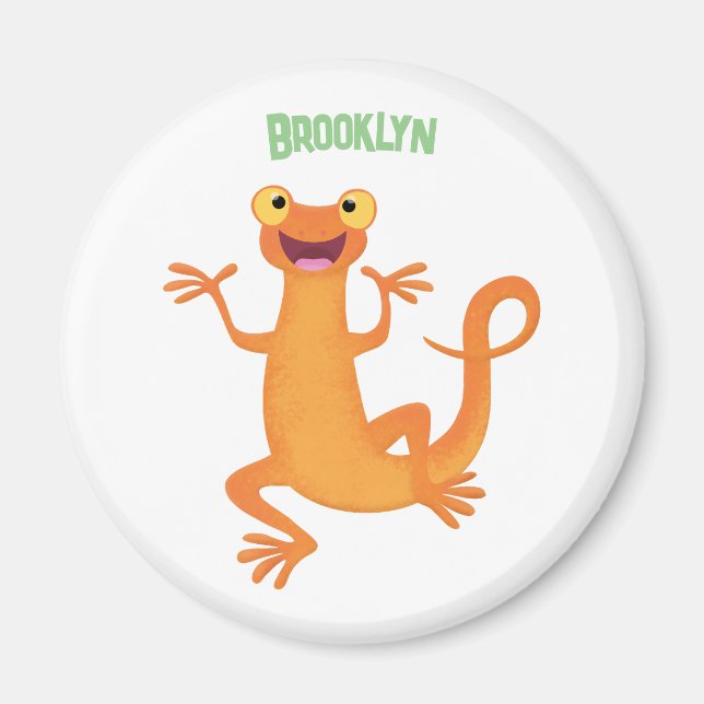 Cute happy orange dancing newt magnet (Front)