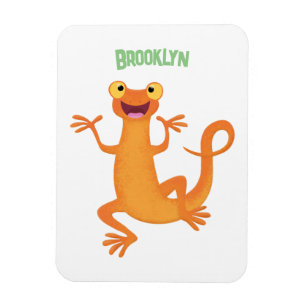 Cute happy orange dancing newt magnet