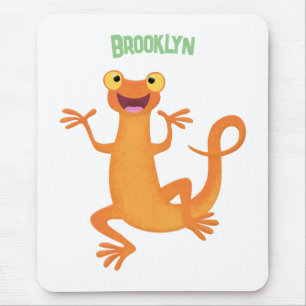 Cute happy orange dancing newt mouse pad