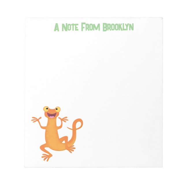 Cute happy orange dancing newt notepad (Front)